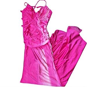 Barbie Pink gown with low back and backless design